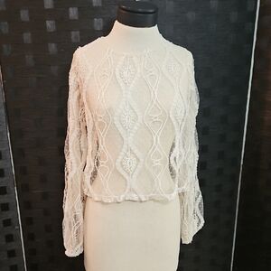 Zara Cream Lace Long Sleeve Cropped Whimsigoth Top Size Small